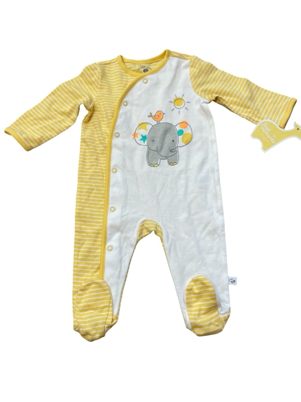 Yellow & White Striped Elephant Print Footed One-Piece - Baby